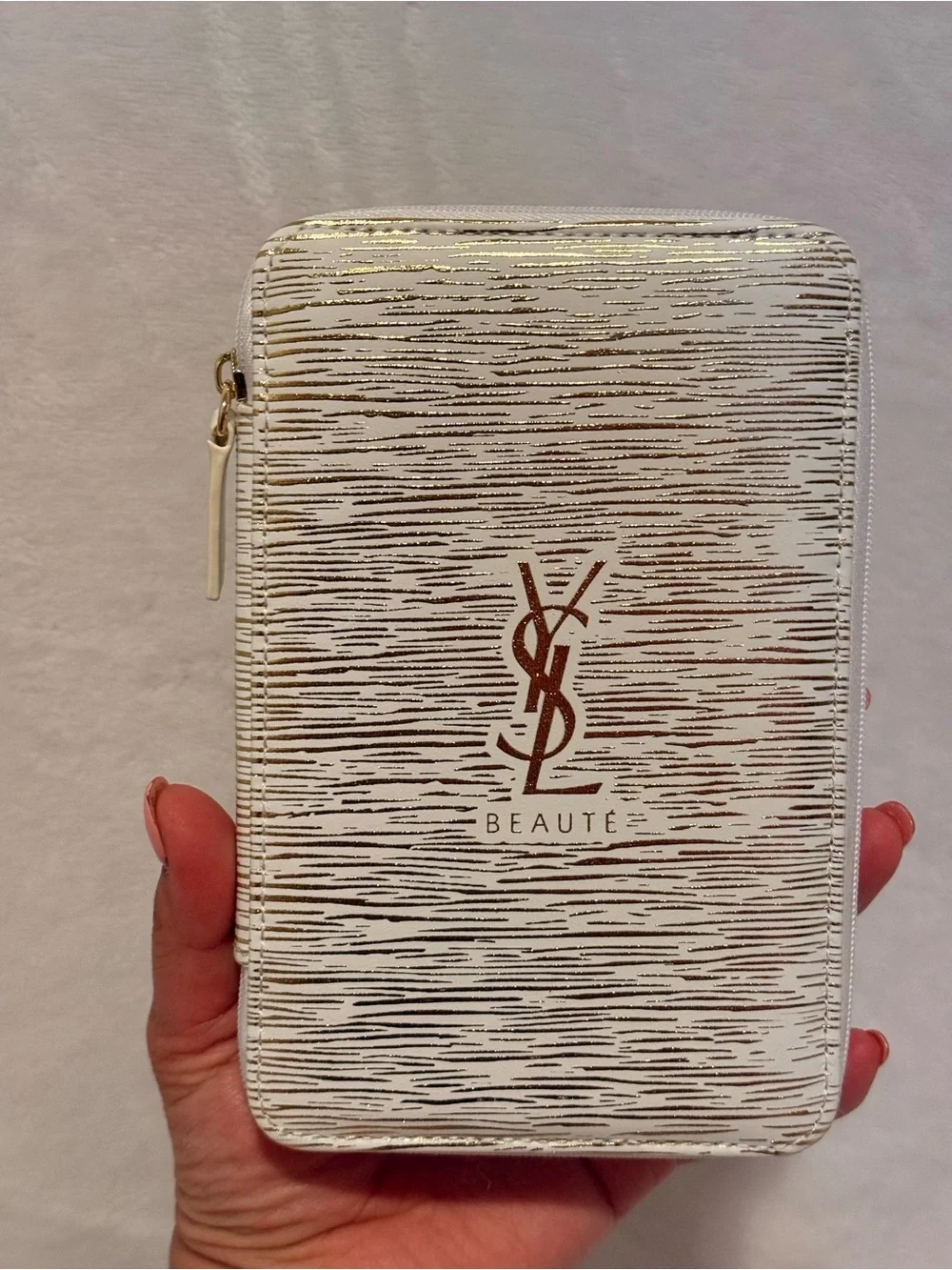 Yves Saint Laurent (YSL) Beauté White and Gold Cosmetic Pouch